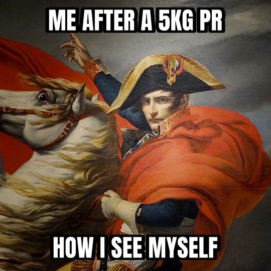 Napoleon crossing the Alps meme: Me after a 5kg PR / How I see myself