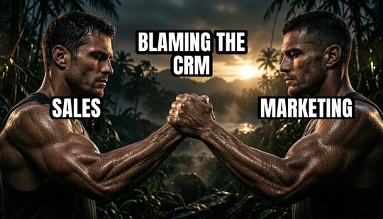 Epic Handshake meme: Sales / Marketing / Blaming the CRM