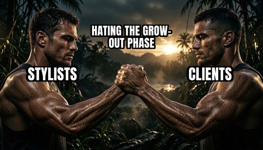 Epic Handshake meme: Stylists / Clients / Hating the grow-out phase