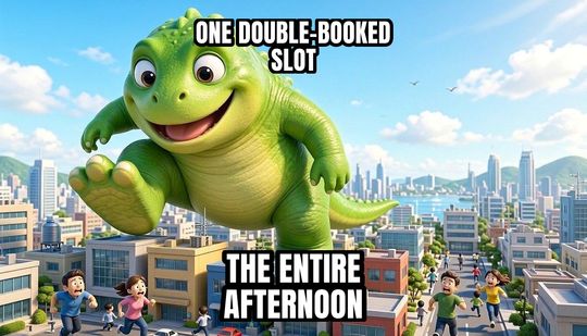 Giant Monster Attack meme: One double-booked slot / The entire afternoon