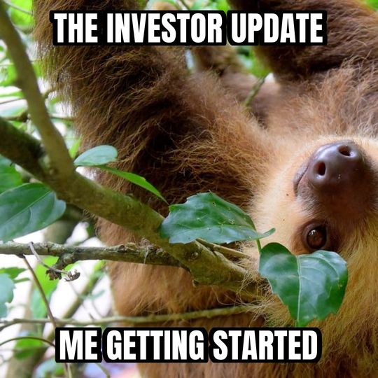 Slow sloth meme: The investor update / Me getting started
