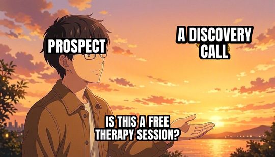 Is This a Pigeon meme: Prospect / A discovery call / Is this a free therapy session?