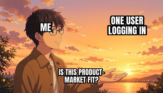 Is This a Pigeon meme: Me / One user logging in / Is this product-market fit?