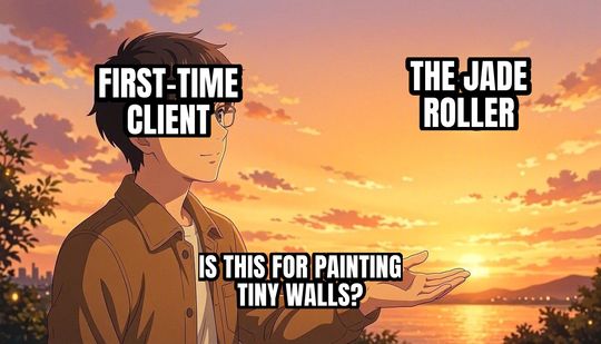 Is This a Pigeon meme: First-time client / The jade roller / Is this for painting tiny walls?