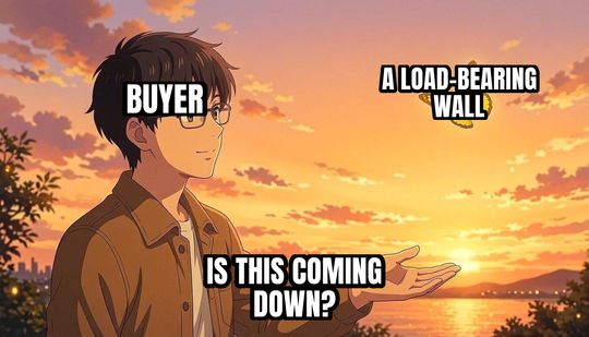 Is This a Pigeon meme: Buyer / A load-bearing wall / Is this coming down?