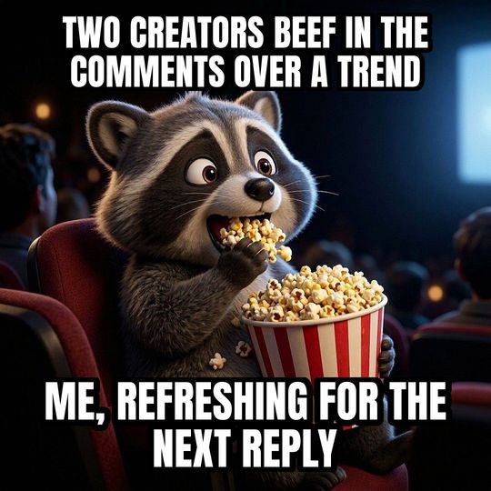 Eating Popcorn meme: Two creators beef in the comments over a trend / Me, refreshing for the next reply