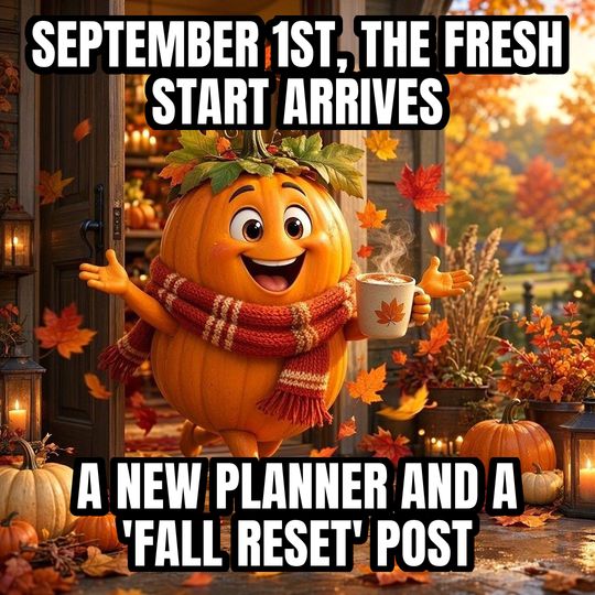 Fall Is Here meme: September 1st, the fresh start arrives / A new planner and a 'fall reset' post