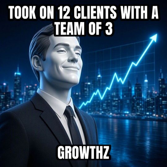 Stonks meme: Took on 12 clients with a team of 3 / GROWTHZ