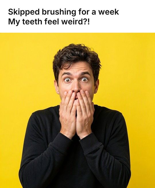 Surprised Face meme: Skipped brushing for a week / My teeth feel weird?!