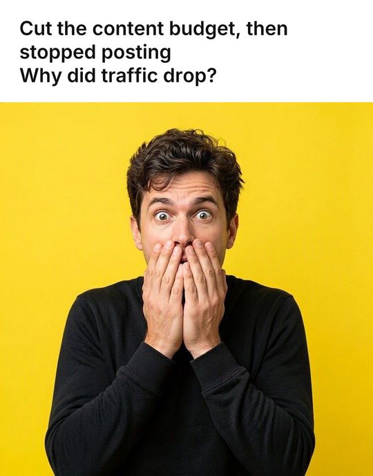 Surprised Face meme: Cut the content budget, then stopped posting / Why did traffic drop?