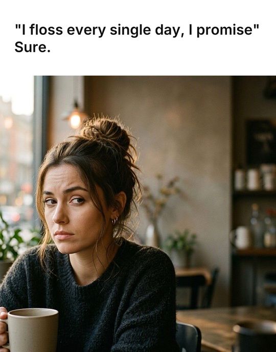 Side Eye meme: "I floss every single day, I promise" / Sure.