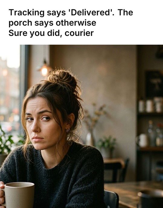 Side Eye meme: Tracking says 'Delivered'. The porch says otherwise / Sure you did, courier