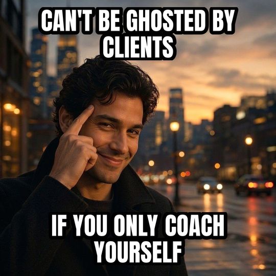 Roll Safe meme: Can't be ghosted by clients / If you only coach yourself
