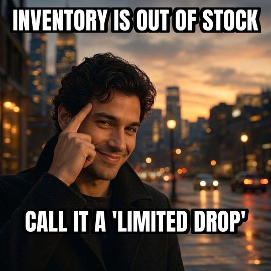 Roll Safe meme: Inventory is out of stock / Call it a 'limited drop'