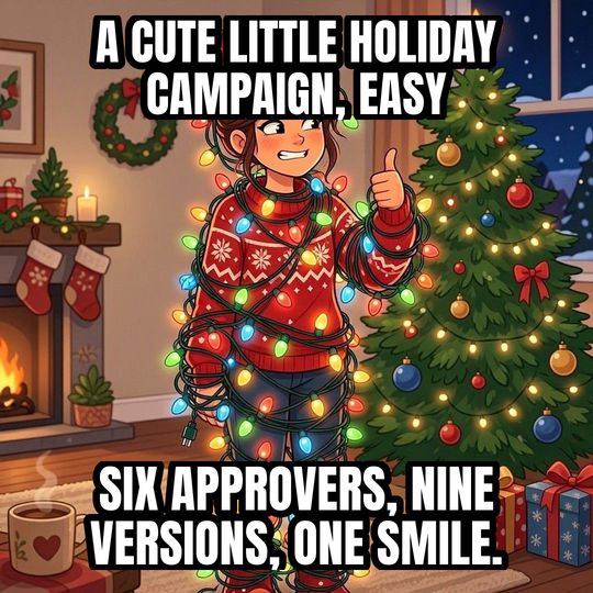 Tangled in Christmas Lights meme: A cute little holiday campaign, easy / Six approvers, nine versions, one smile.