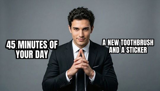 Trade Offer meme: 45 minutes of your day / A new toothbrush and a sticker