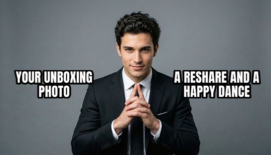 Trade Offer meme: Your unboxing photo / A reshare and a happy dance