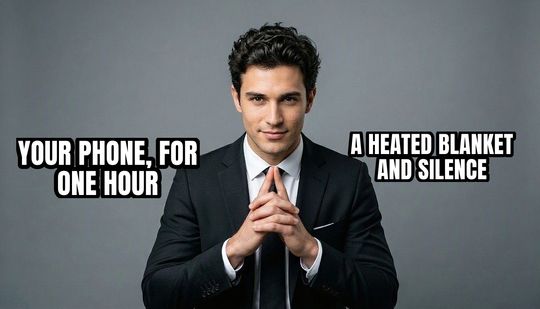 Trade Offer meme: Your phone, for one hour / A heated blanket and silence